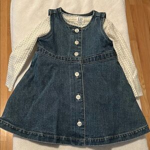 GAP - Baby Gap - Blue Denim Dress with Patterned Cream Sleeves